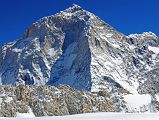 
Makalu West Face, Makalu West Pillar, and Makalu Southwest Face close up from the West Col (6143m). The East Col is at the lower right of centre of the photo to the left of the snow.
